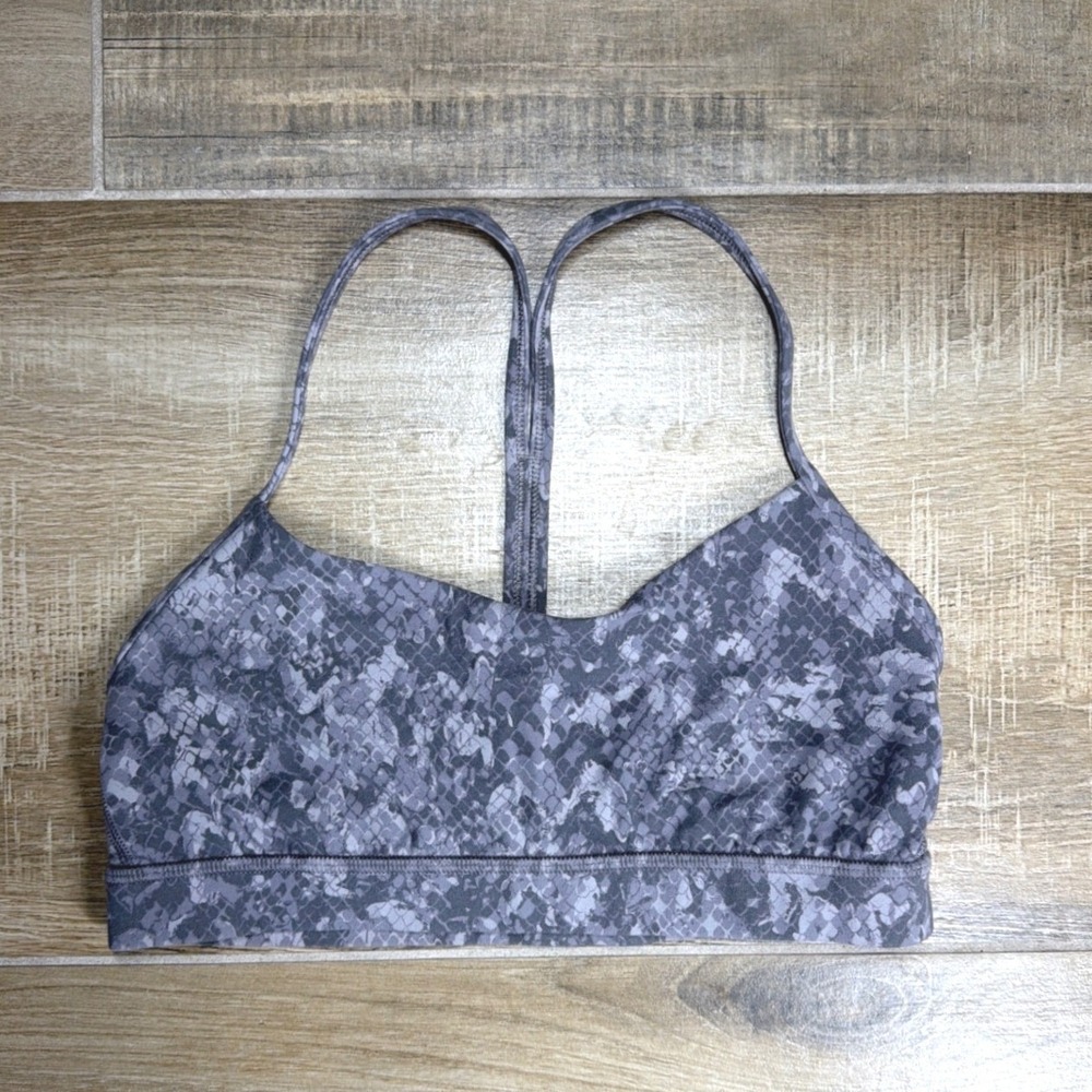 Lululemon Flow Y Bra Nulu Snakeskin Hideaway Camo Lunar Rock Women's Yoga Size 8 - Picture 3 of 11